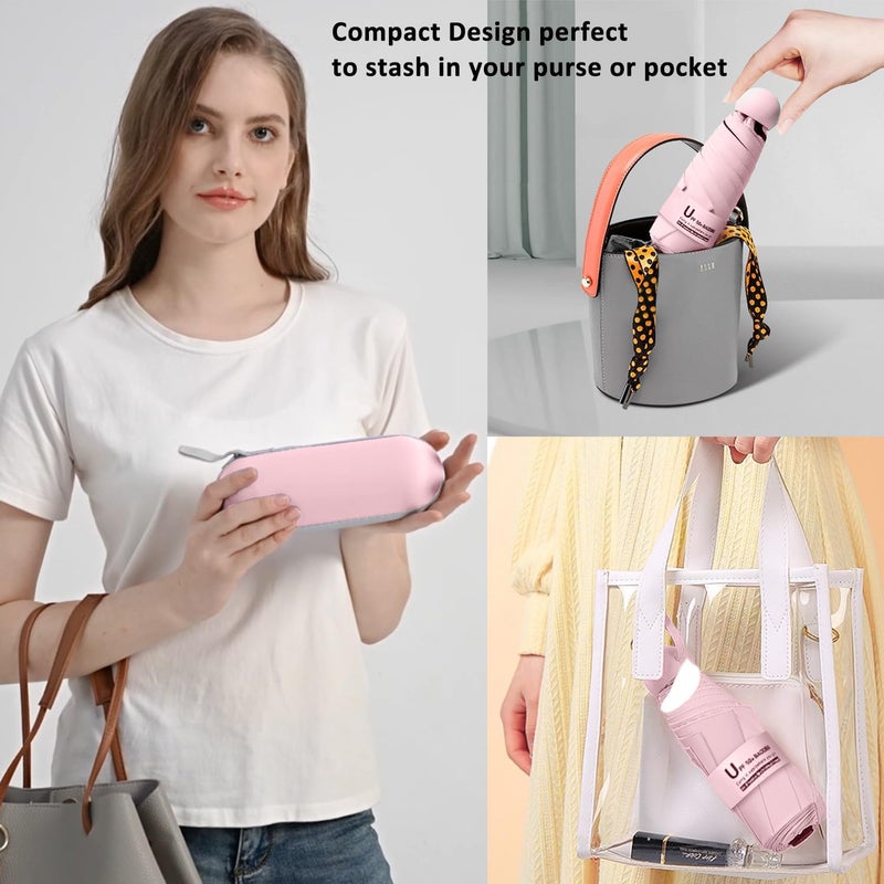 BAODINI Travel Essentials Mini Umbrella for Purse With Case Small Compact UV Sun Protection Lightweight Tiny Pocket Manual Open Close Umbrella for Women Kids and Men Fits Purse Backpack - Image 5